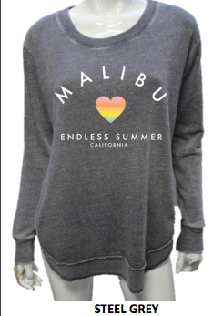 MALIBU SWEATS Endless Summer Burnout Round Hem Crew Neck Pullover | Steel Grey