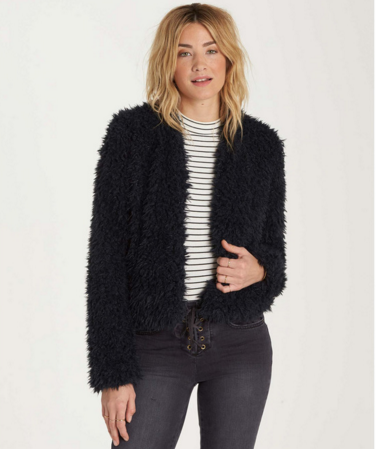 Billabong Women's Fur Keeps Faux Fur Cropped Jacket | Off Black