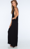 Indah Pilar Solid Rayon Crepe Center Panel Maxi Dress | Black