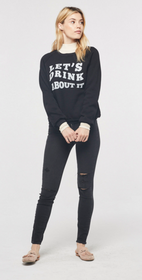 Project Social T Let's Drink About It Crew Neck Raglan Long Sleeve | Black