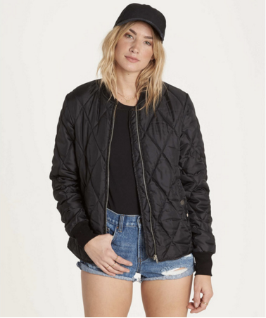 Billabong Women's Ivory Valley Quilted Bomber Jacket | Black