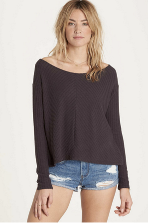 Billabong Women's First Glance Long Sleeve Lightweight Sweater Top | Off Black