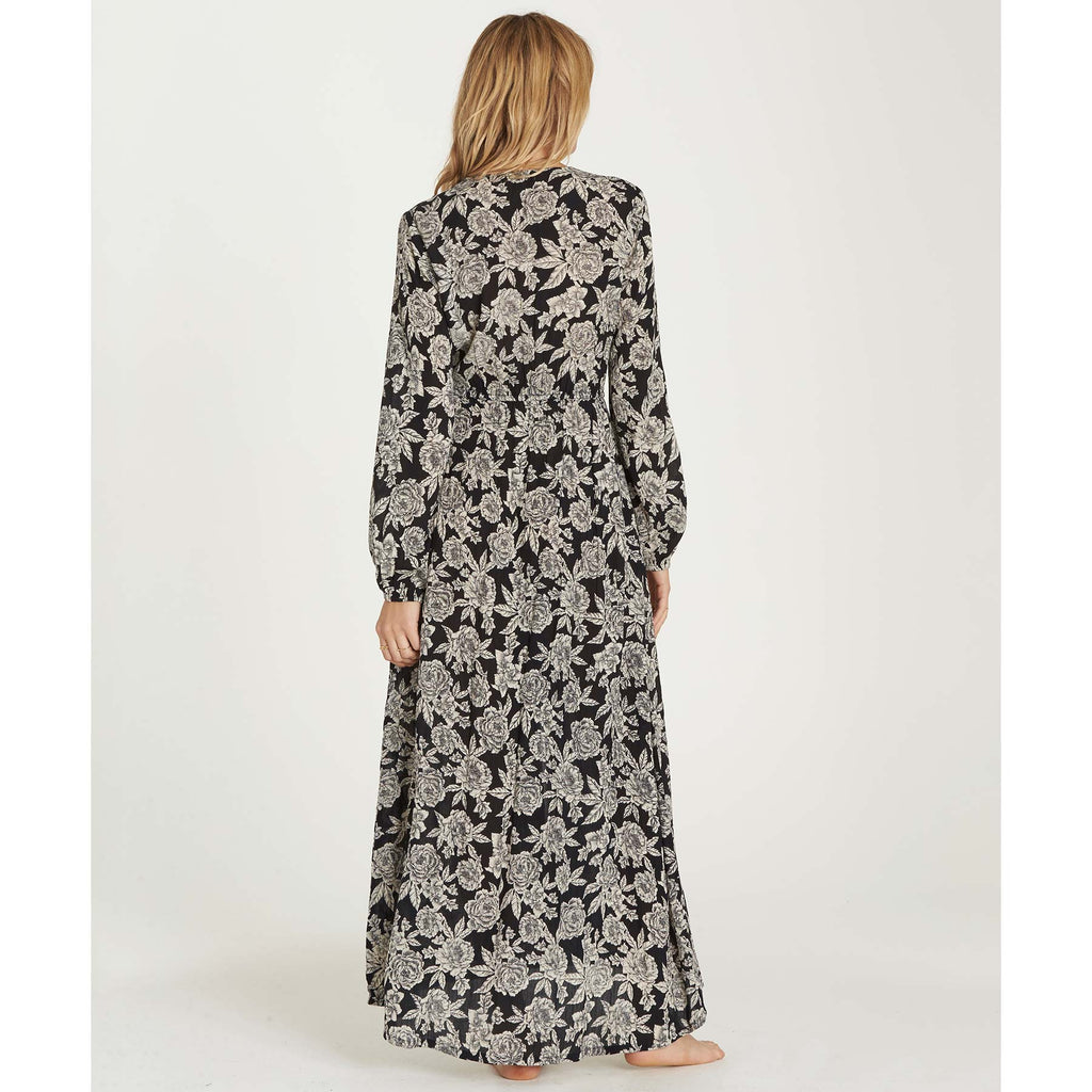 Billabong Women's Allegra Bohemian Kimono Wrap/Maxi Dress | Black/White Floral Print