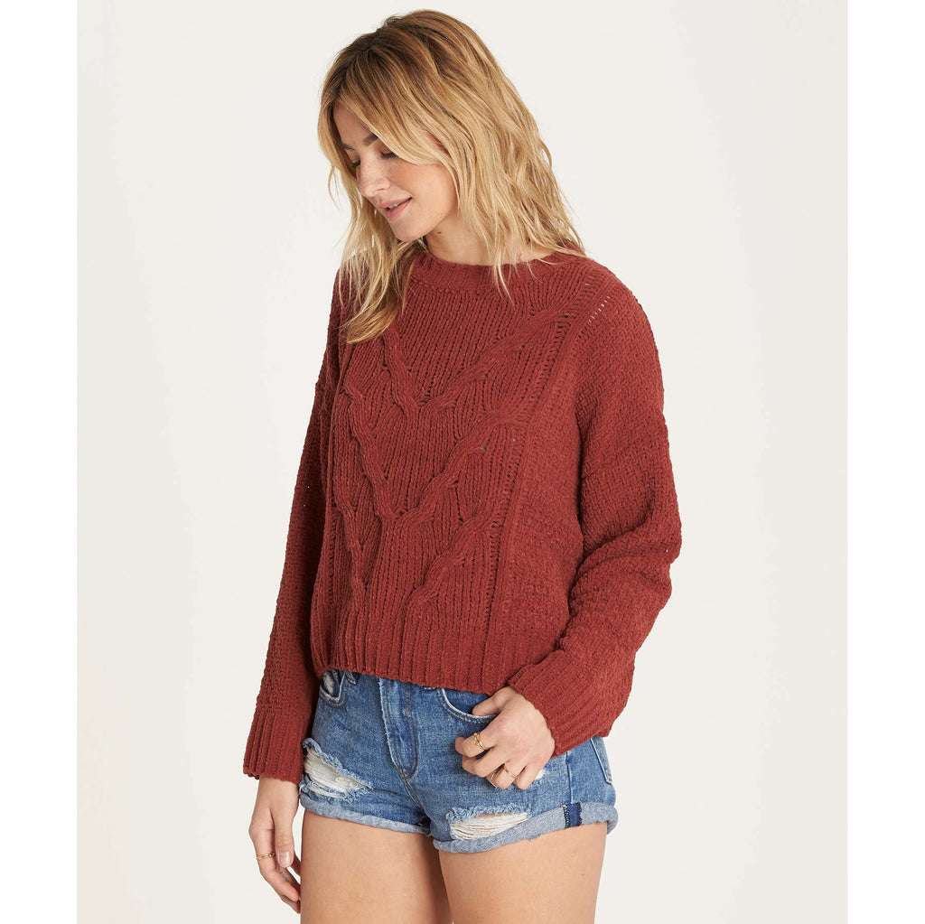 Billabong Women's All Mine Super Soft Chenille Cable Knit Sweater | Henna