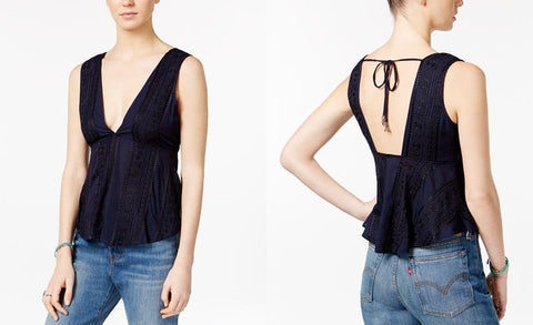 Free People Twist And Shell Embroidered Top | Navy